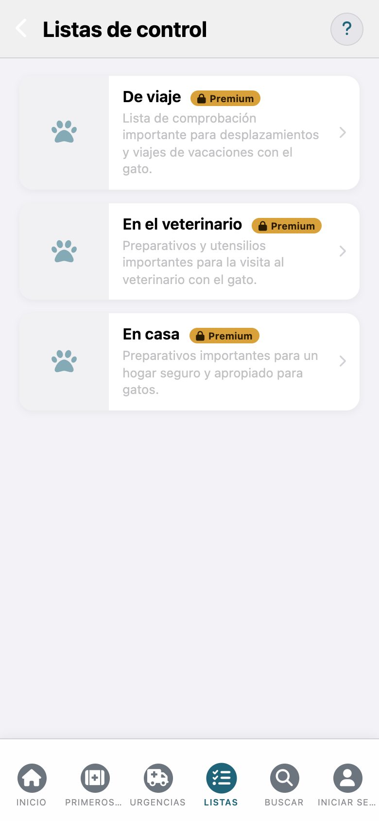 FelisCare: lista de listas de control