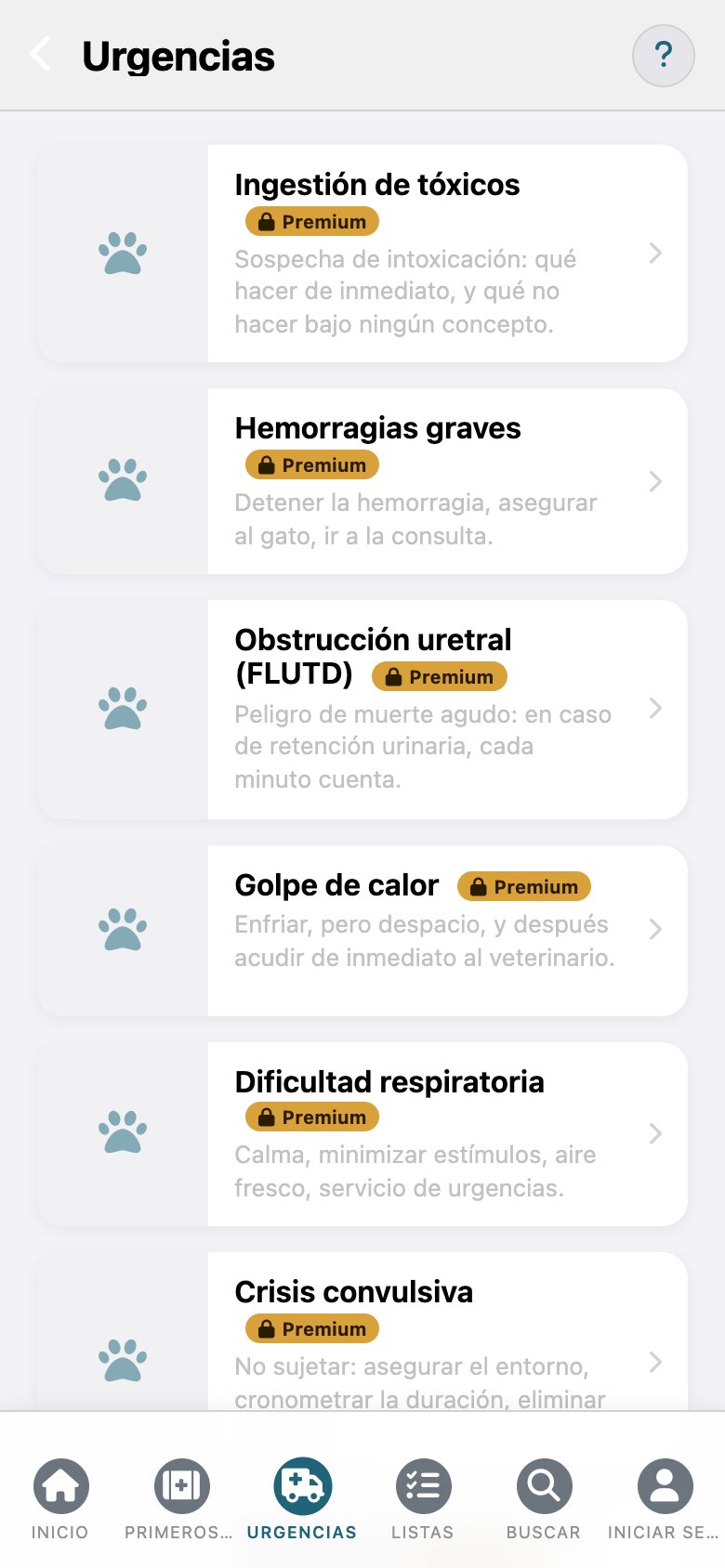 FelisCare: la lista de urgencias